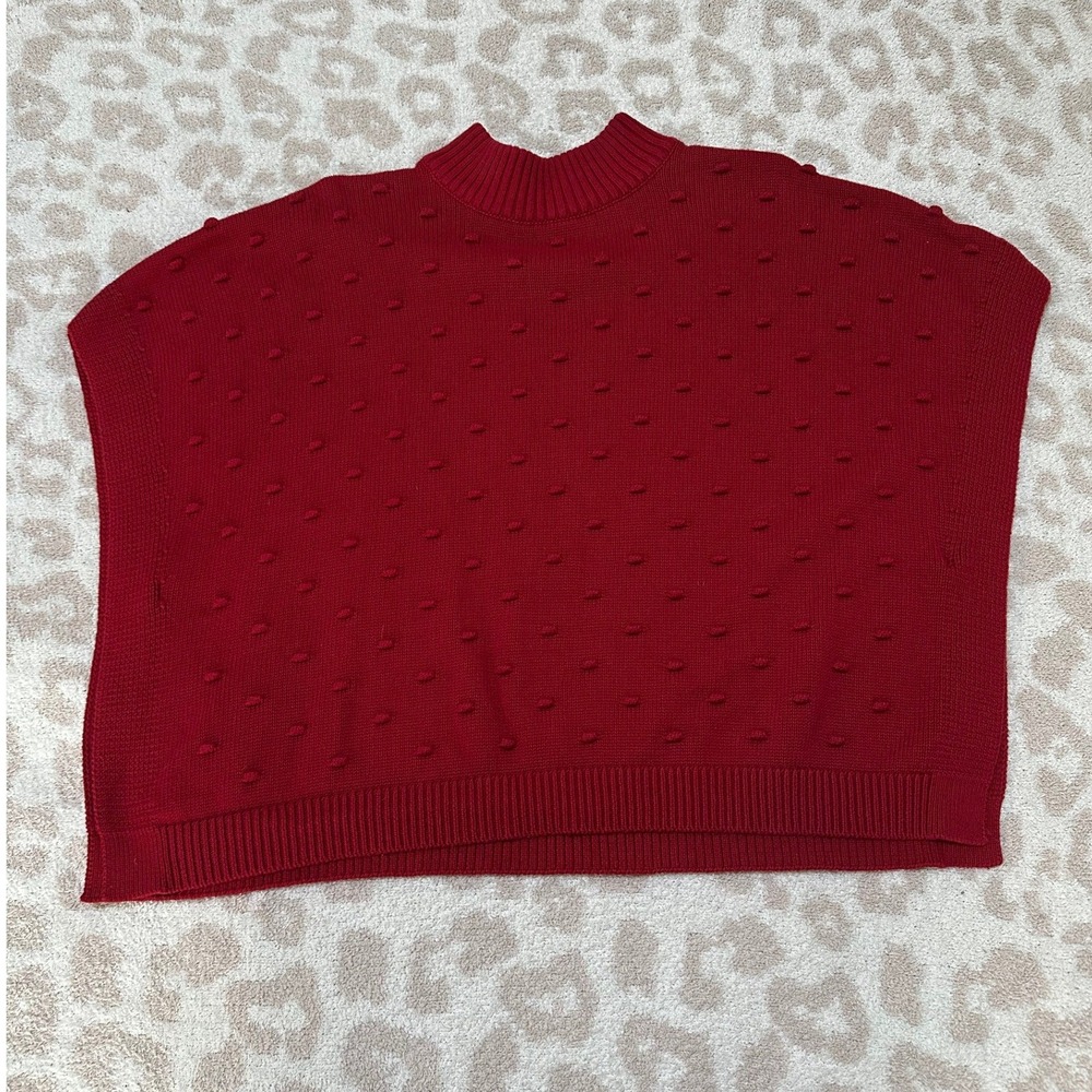 Carter's Kid Poncho Sweater 12/12A Red Bobble‎ Knit Mock Neck Festive Layer